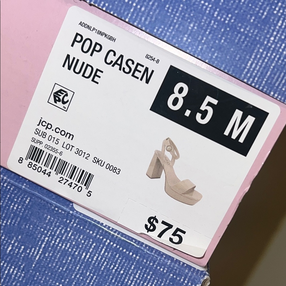 POP Nude Patent Block Heel Sandals with Ankle Strap - Picture 5 of 12